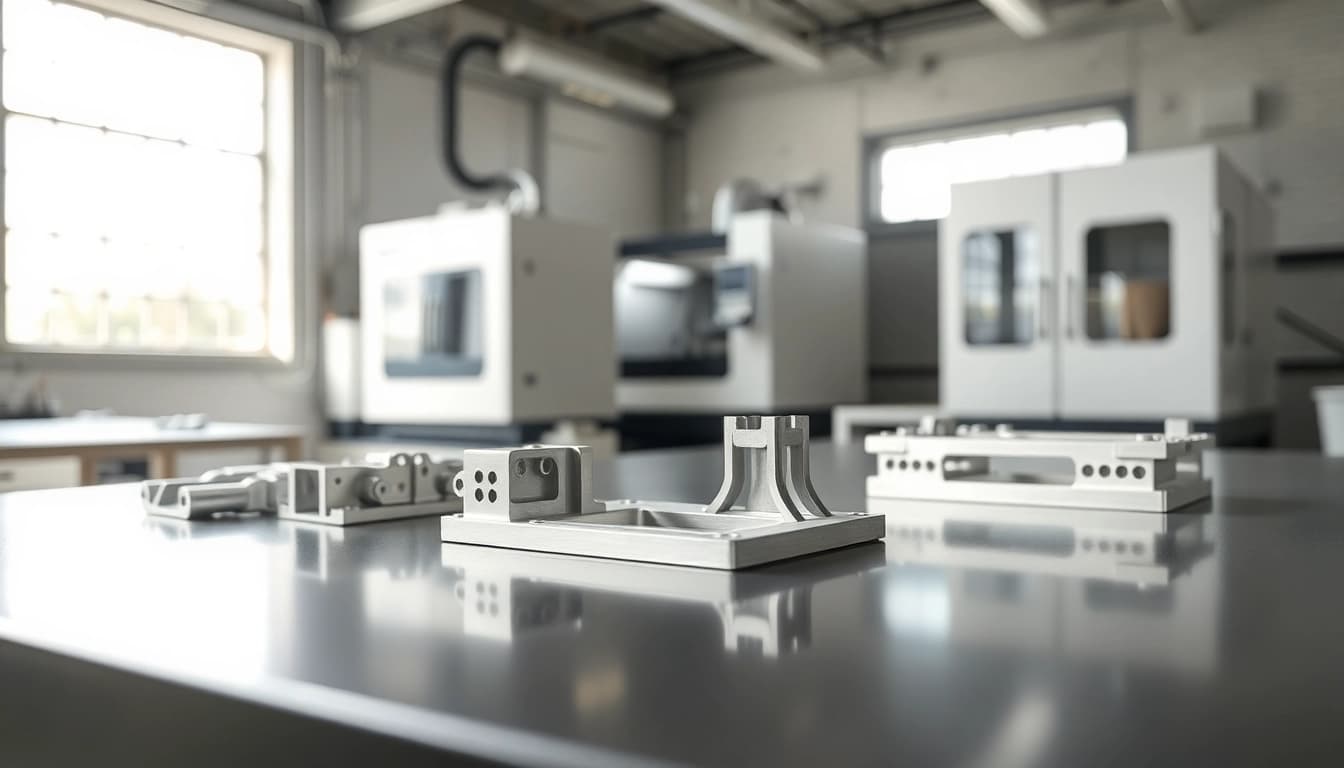 Showcasing precise aluminum prototypes highlighting craftsmanship and design in a modern workshop.