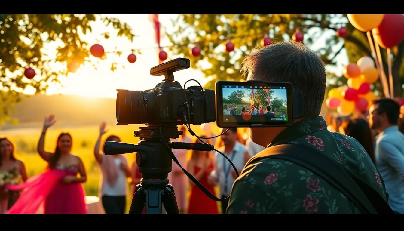 Edmonton videographer capturing vibrant landscapes at a joyful outdoor event.