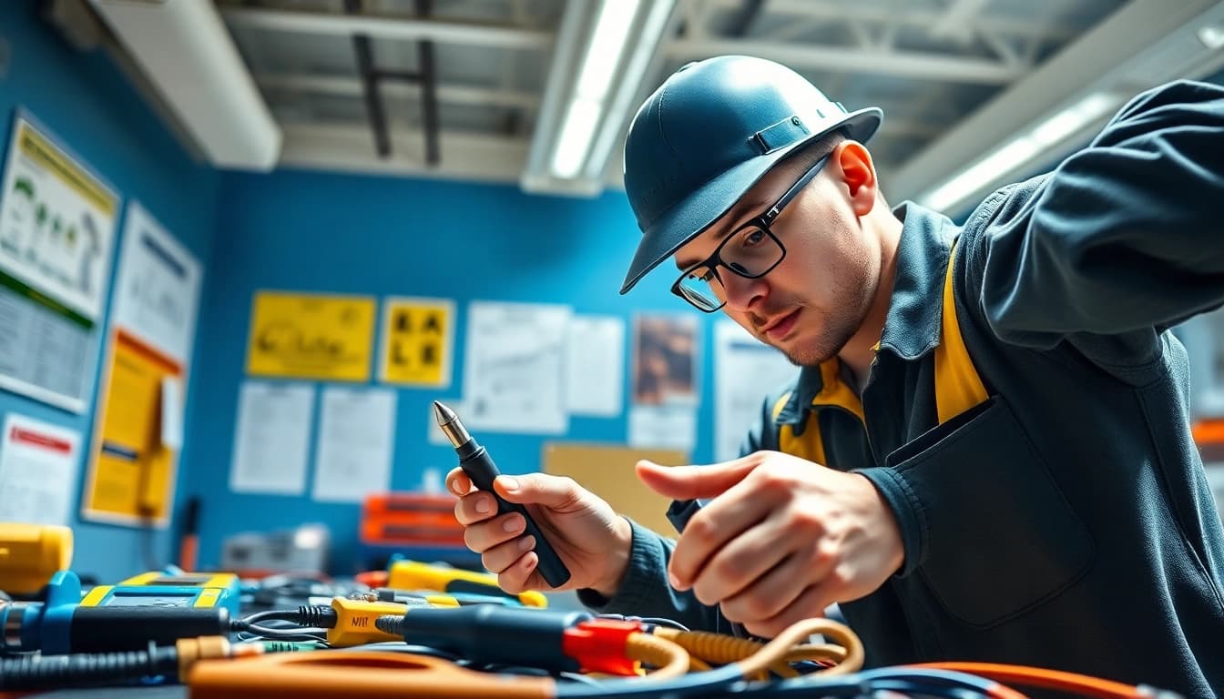 Engaged apprentice practicing skills in a Wyoming Electrical Apprenticeship setting.