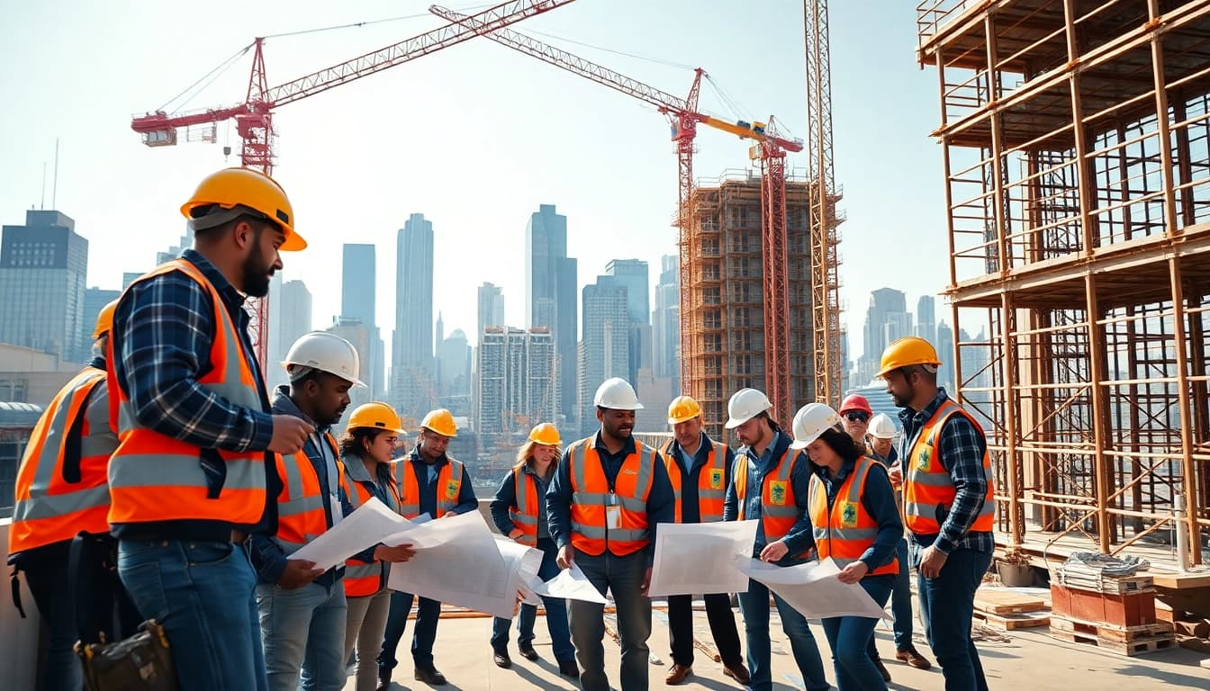 A New York City General Contractor team collaborates on a construction project, showcasing professionalism.