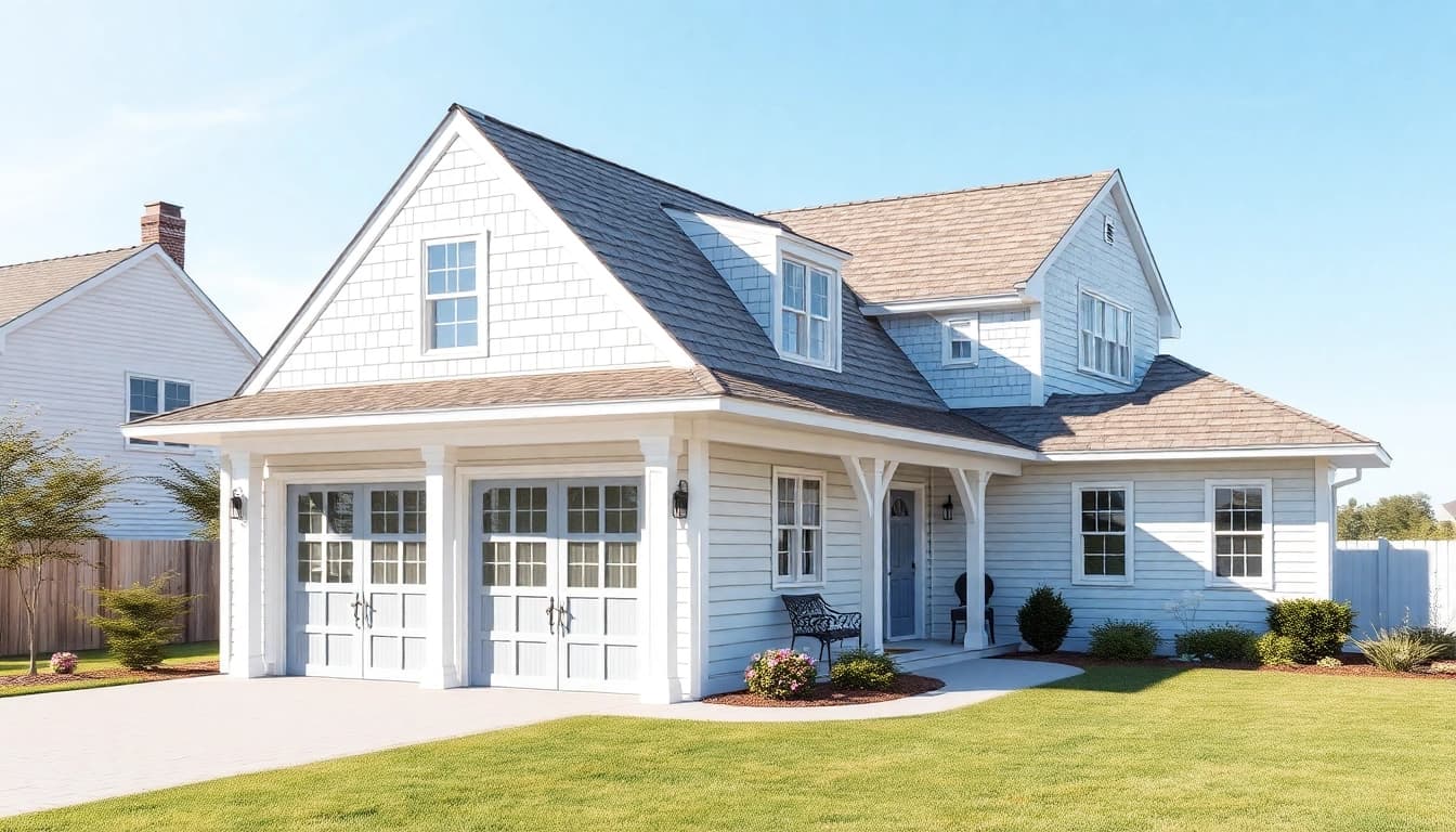 Enhance your cape cod home addition with a beautifully designed garage and inviting landscape.