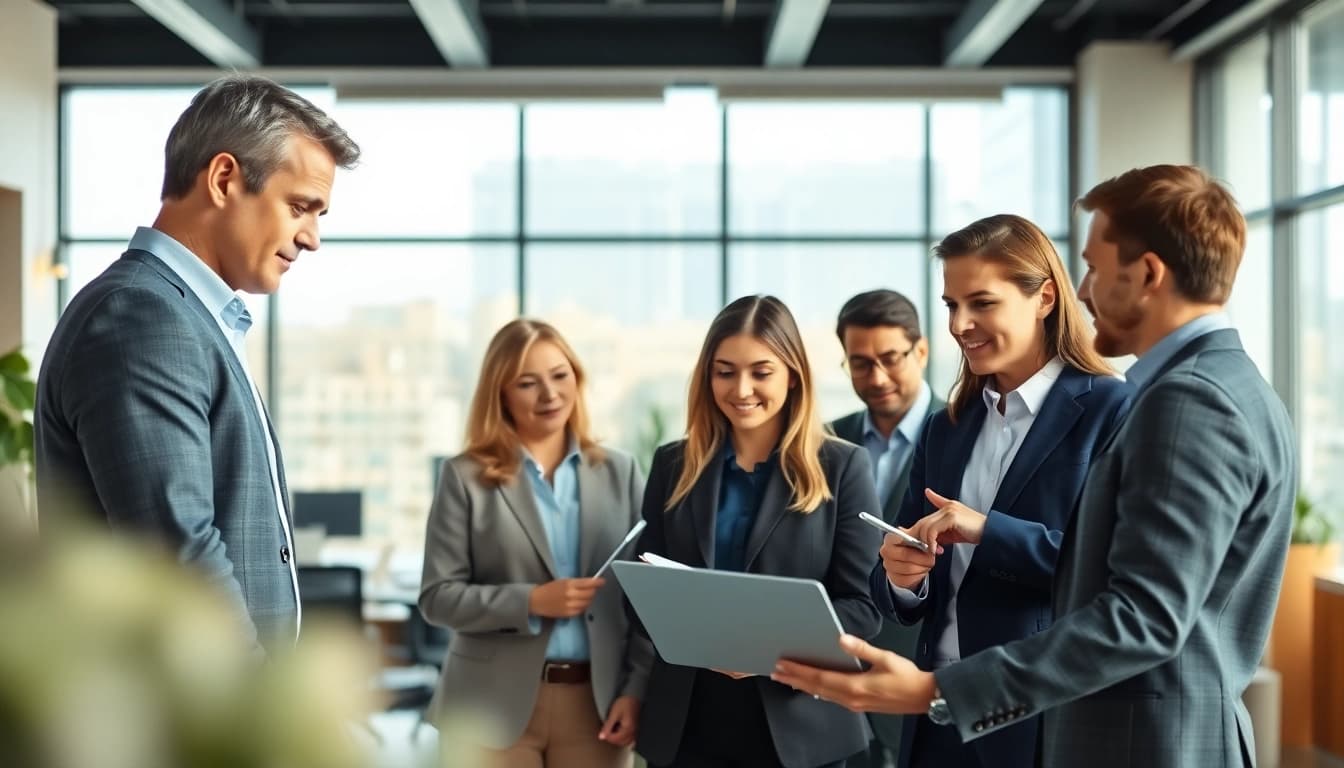 Hire experienced B2B sales professionals collaborating in a modern office setting.