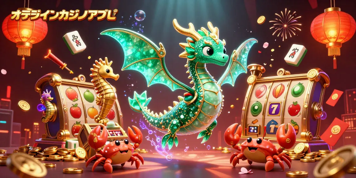 オンラインカジノアプリでスロットを楽しむ、エメラルドの海のドラゴンのイラスト