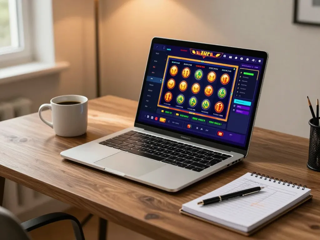 Engaging in slot online gameplay at home with focused strategy and vibrant graphics