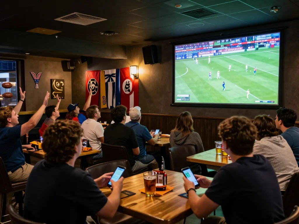 CakhiaTV fans celebrating a live football match while using smartphones for betting.