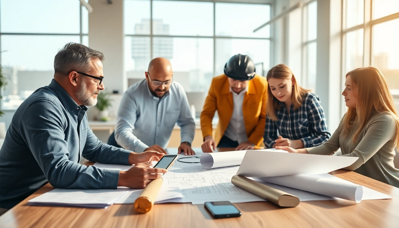 Construction member organization collaborating effectively in a modern workspace setting.