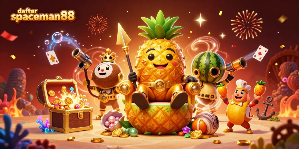 Join the fun at daftar spaceman88 as the golden pineapple king and friends celebrate with riches and games!