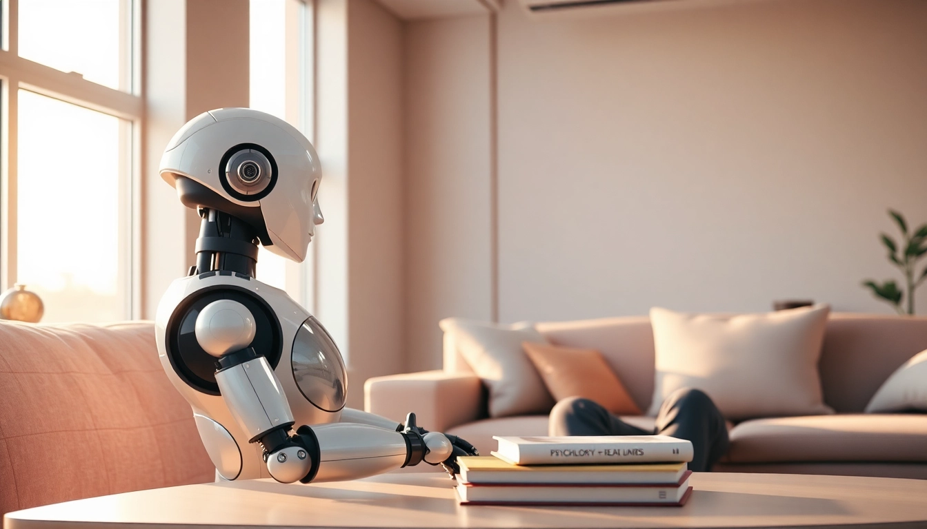 AI sex interaction between a humanoid robot and a person in a cozy, modern living space.