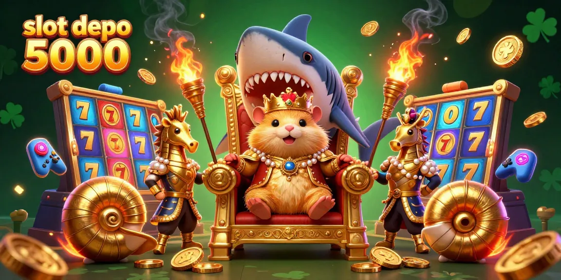 Spin to win jackpot thrills at slot depo 5000; featuring a hamster king in a vibrant 3D scene.