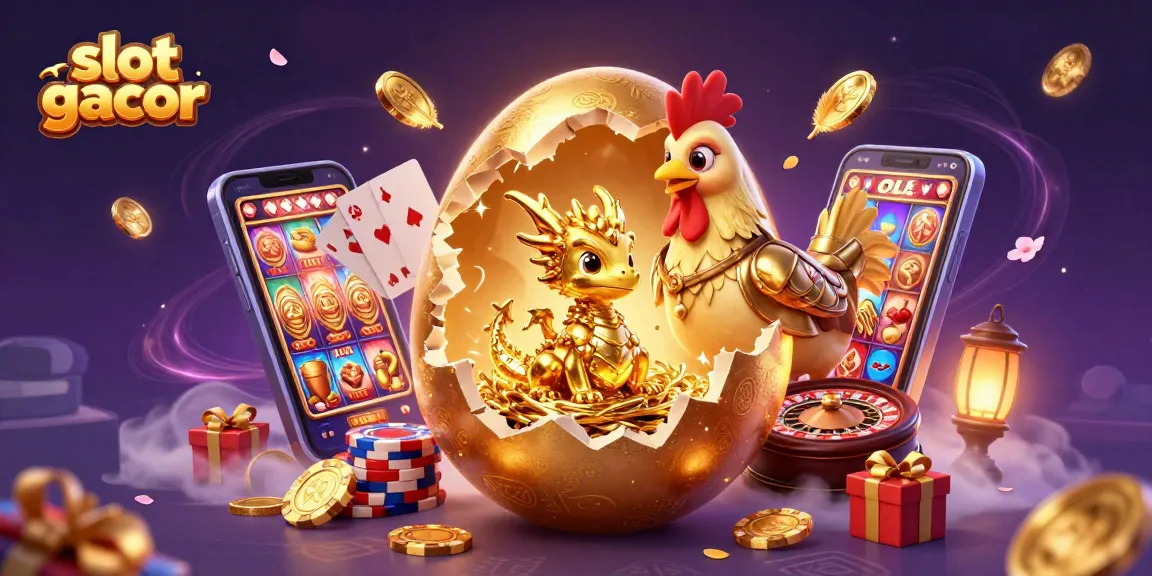 Experience the thrill of slot gacor with a glittering gold dragon amidst poker chips and vibrant game elements