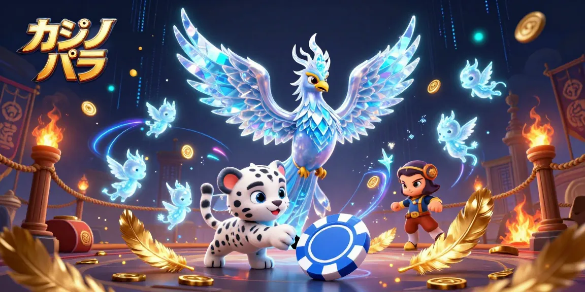 カジノ バカラで遊ぶエキサイティングなシーン、氷のフェニックスや雪豹の子供が描かれています。