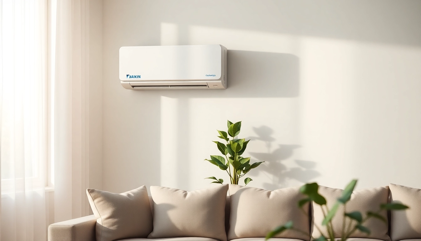 Installing a Daikin mini split AC in a stylish living room for efficient cooling.