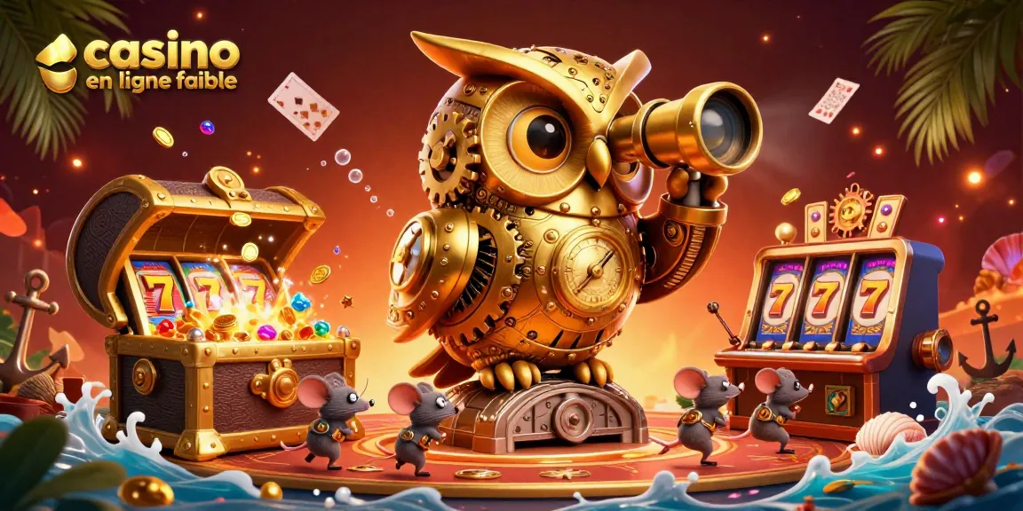Découvrez un casino en ligne fiable avec un hibou doré et des souris jouant aux machines à sous flamboyantes.