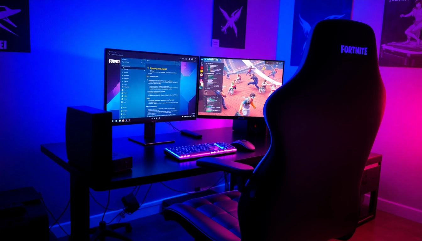 Explore the Best Fortnite script with an immersive gaming setup showcasing strategy and excitement.
