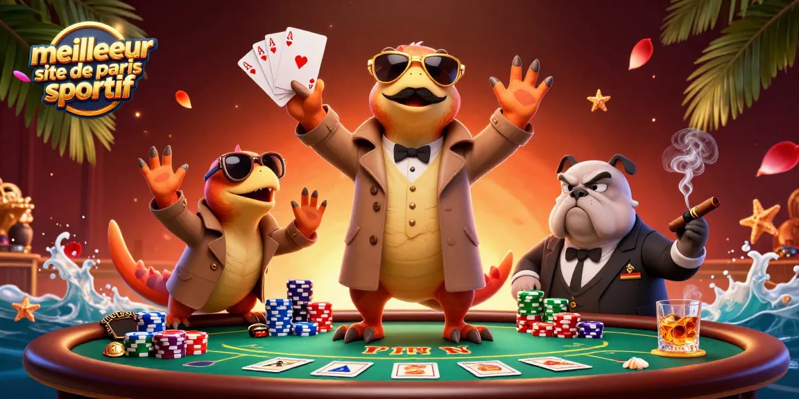 Image dynamique représentant le meilleur site de paris sportif avec des raptors en trench-coat dans un casino.