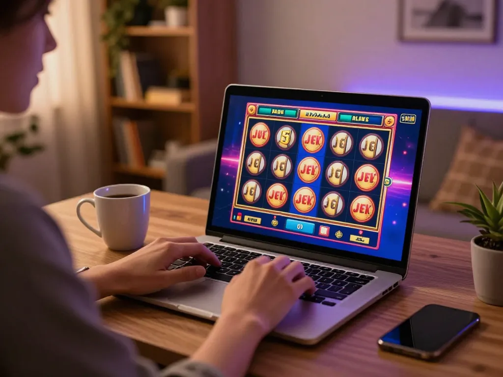 Engaging online gaming experience with agen slot as a vibrant slot machine spins on screen