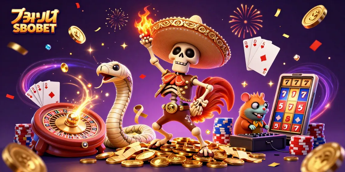 Experience the thrill of แทงบอล SBOBET with vibrant 3D characters celebrating on a gold coin pile.