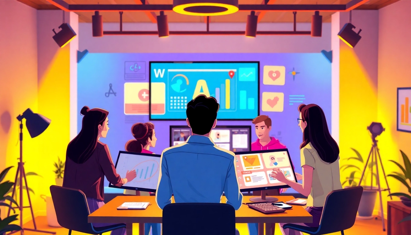 Erklärvideo erstellen in einem kreativen Studio mit lebendigen Farben und einem engagierten Team.
