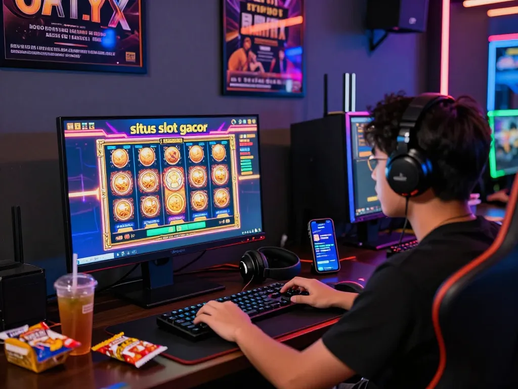 Situs slot gacor gaming setup with colorful graphics and engaging player atmosphere.
