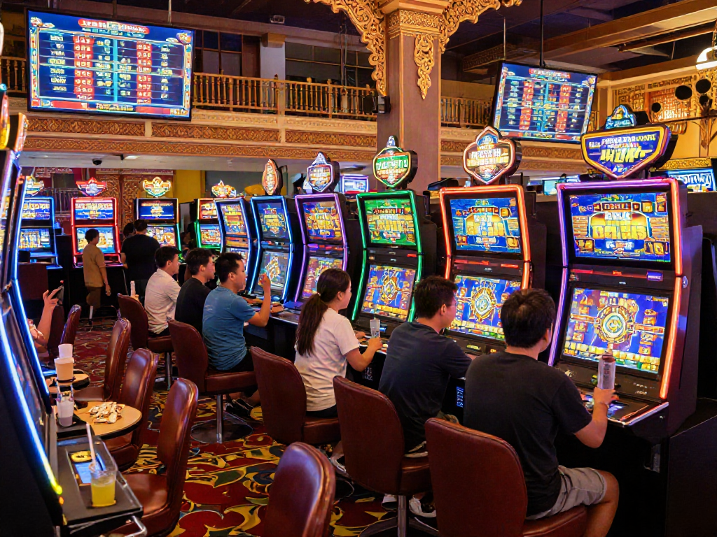 Exciting kamboja slot gaming scene inside a vibrant Cambodian casino.