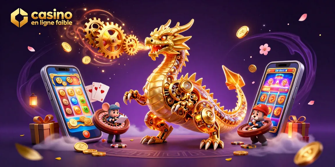 Jouer dans un casino en ligne fiable avec un dragon mécanique et des jeux de cartes.