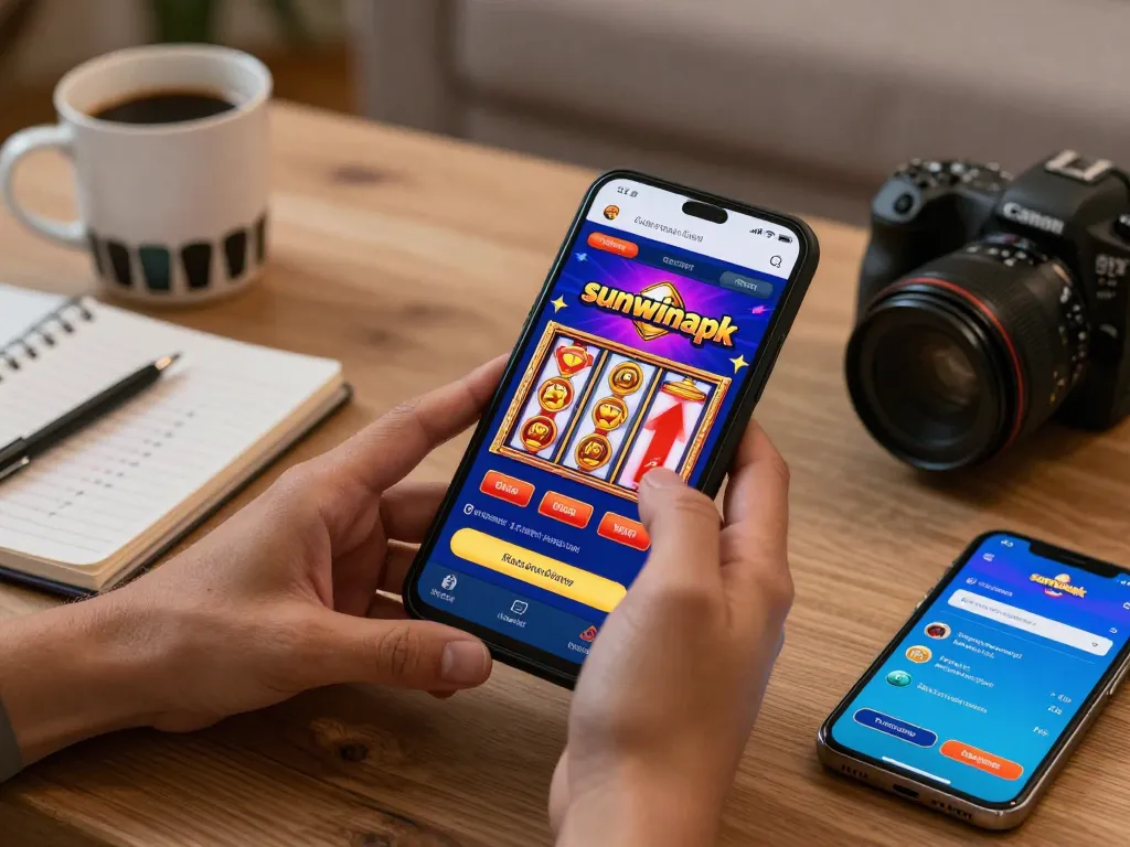 Engaging mobile gameplay with sunwinapk app showcasing exciting casino animations in a cozy home setup