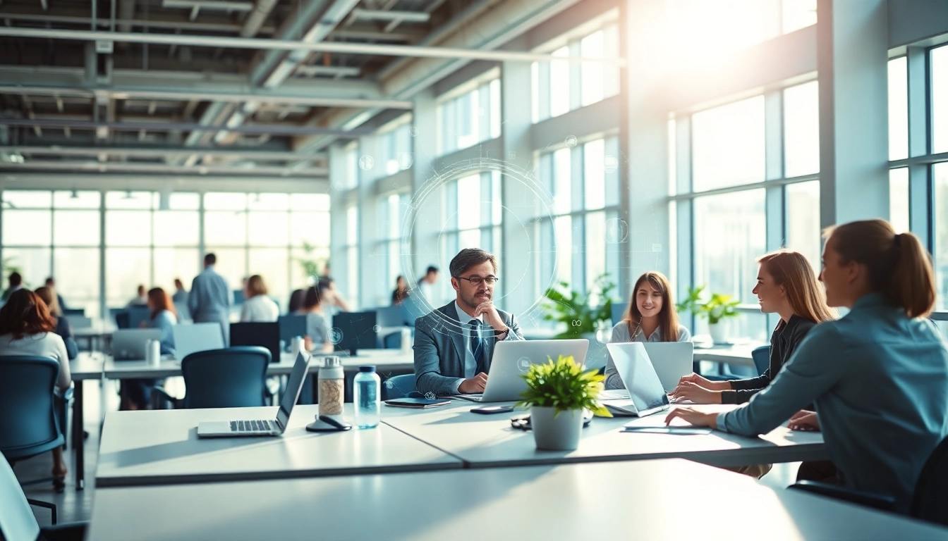 Engaging AI assistant for enterprise supporting teamwork in a modern office.