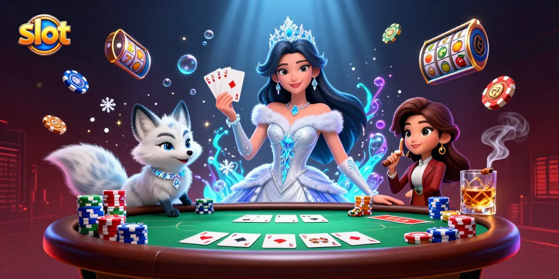 Experience thrilling slot gameplay with an enchanting ice queen and vibrant casino elements.