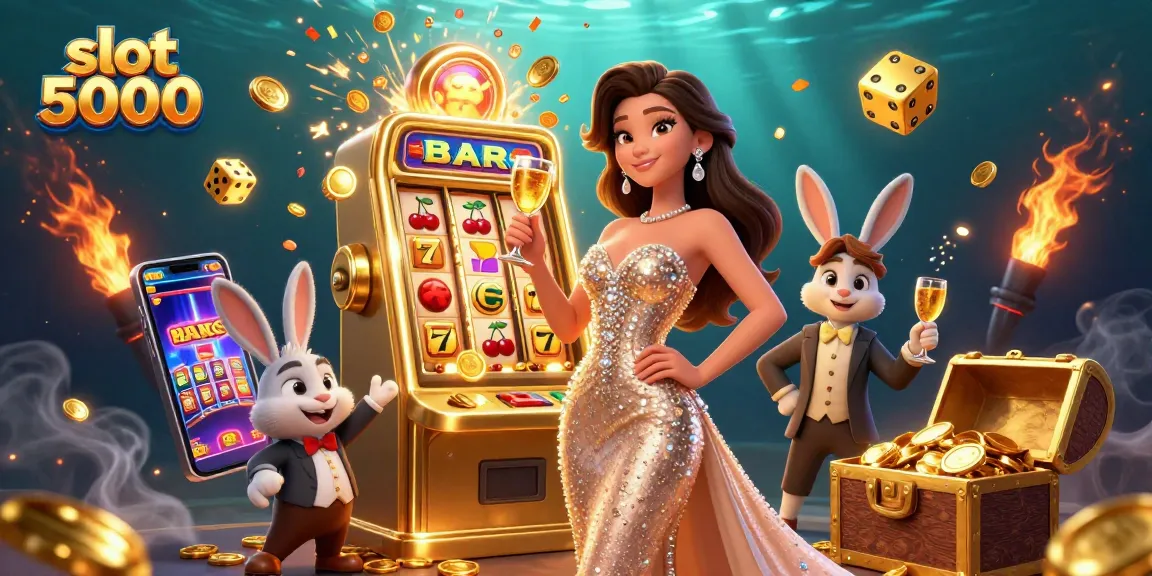 Experience excitement with slot 5000, a vibrant illustration featuring a jackpot and dynamic game elements.