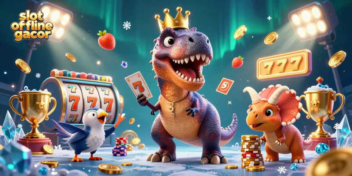 Menggandakan keseruan bermain slot offline gacor dengan T-Rex lucu dan pterodactyl yang membantu, memadukan elemen slot yang menarik.