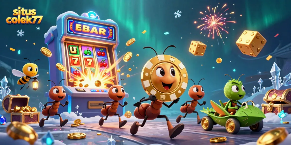 Experience exciting wins at situs colek77 with ants, a poker chip heist, and vibrant casino elements
