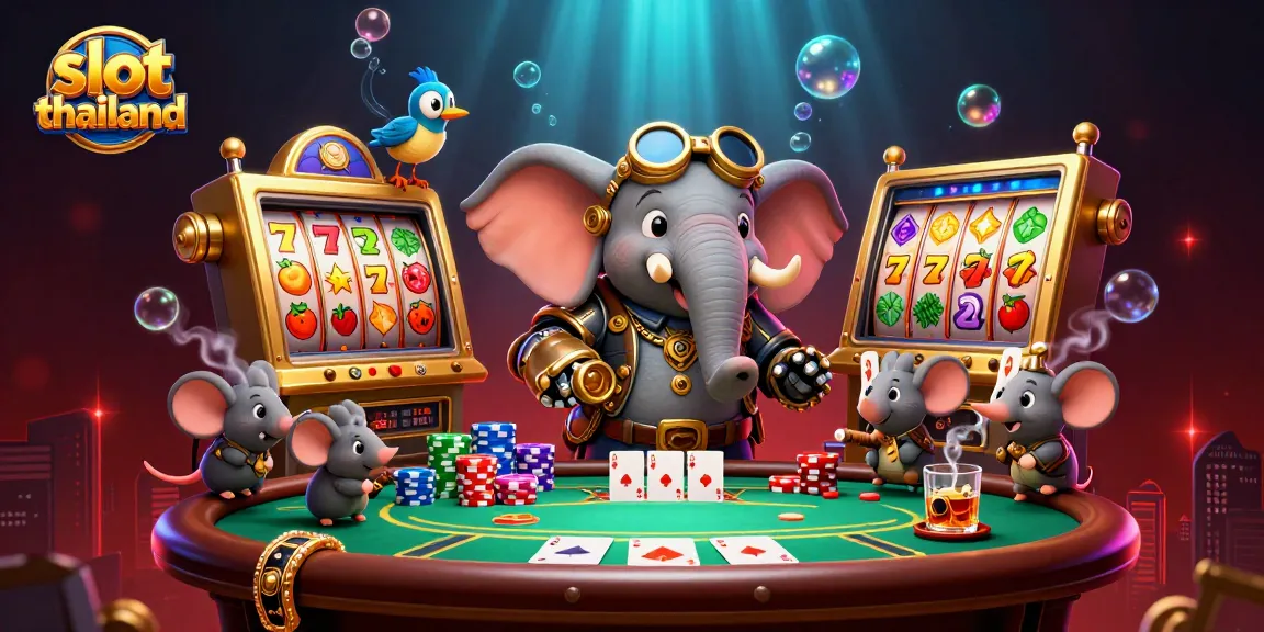 Engaging slot thailand scene with steampunk elephant and vibrant slot reels.