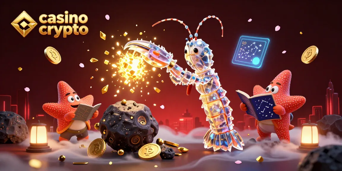 Visuel captivant de casino crypto avec un samouraï galactique et des pièces dématérialisées entourées d'éléments ludiques.