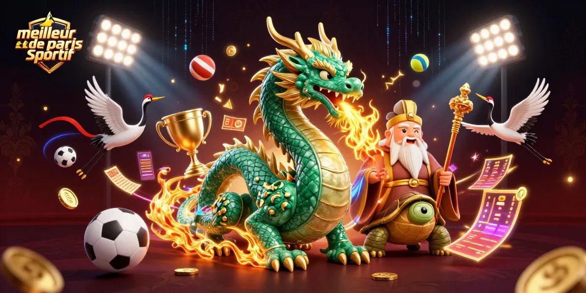Découvrez le meilleur site de paris sportif avec des éléments dynamiques et un dragon jade animé.