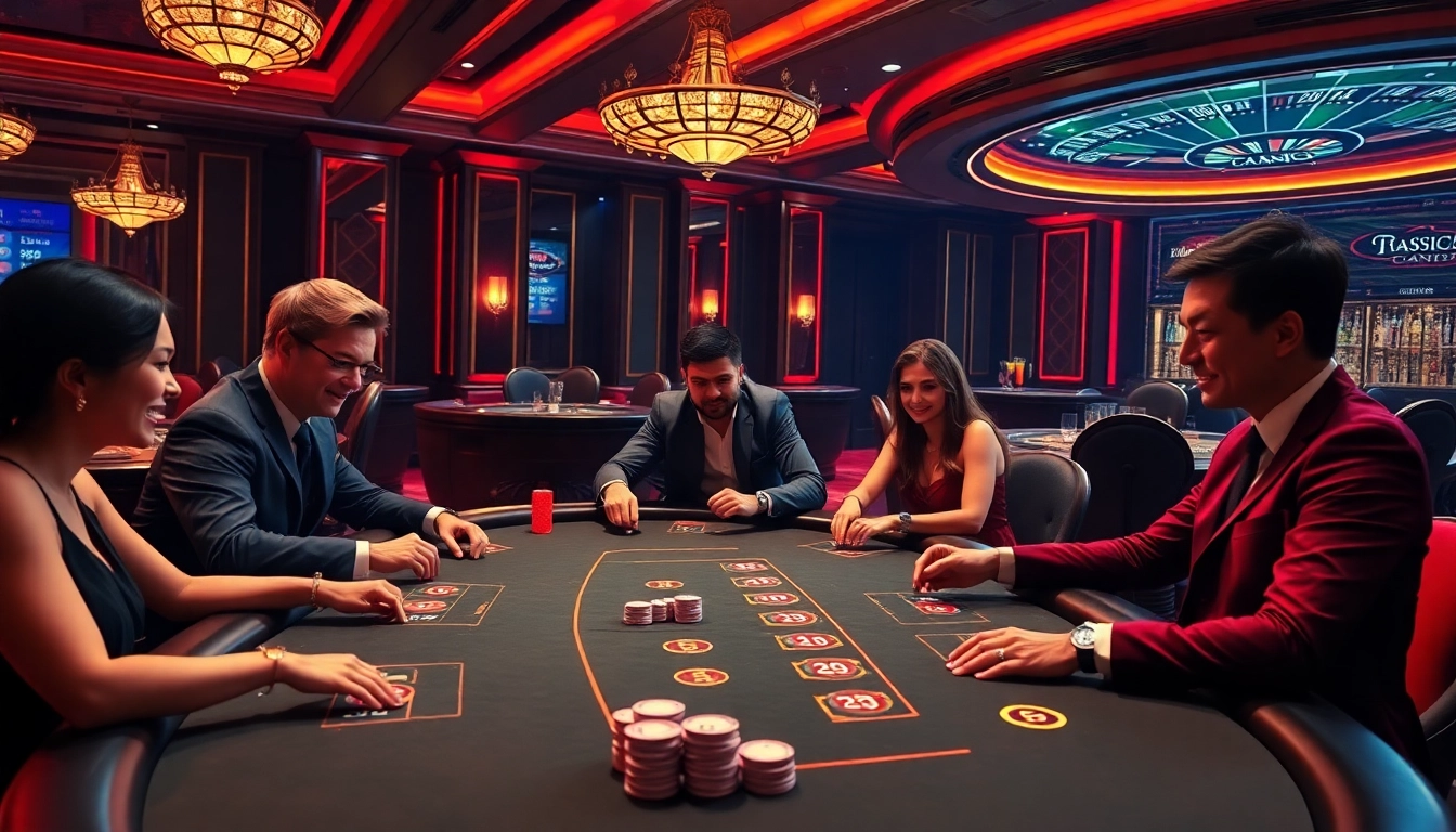 Players engaging in high-stakes poker at S8 casino, showcasing excitement and luxury in gambling.