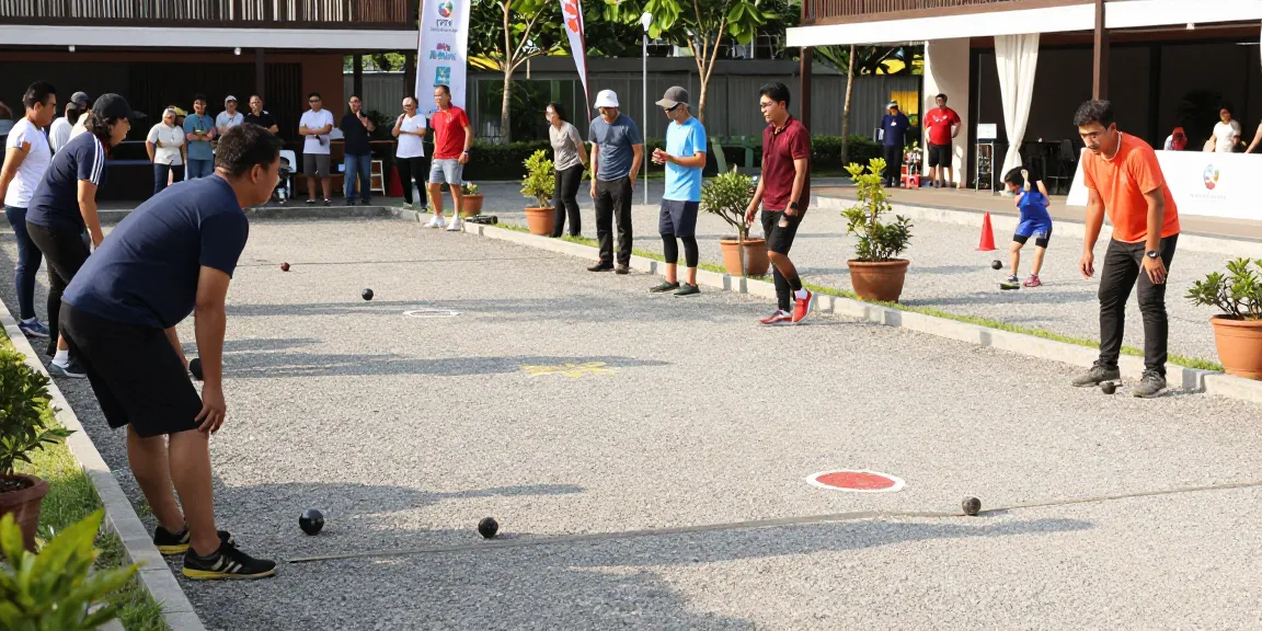 Aktivitas bermain petanque di fopikotapalu.org dengan suasana ceria dan kompetitif.