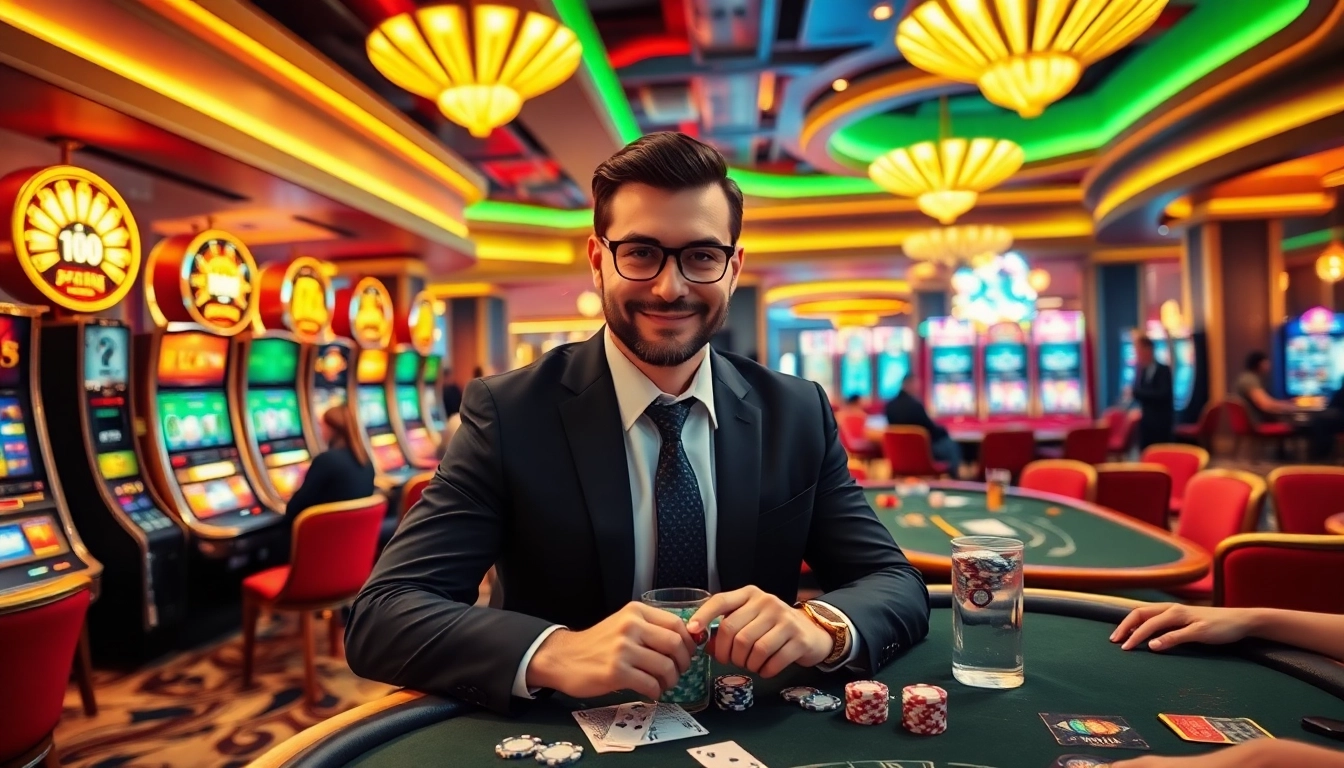 Enjoying exciting games at a Non gamstop Casino Uk atmosphere, featuring vibrant casino elements.