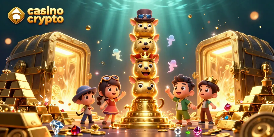 Découvrez un totem animé et des éléments de casino crypto scintillants dans une scène dynamique.