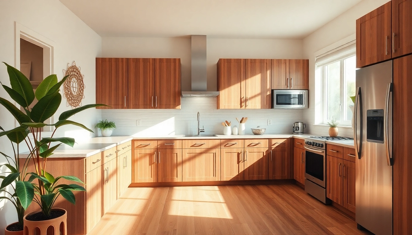 Cabinet Refacing Saint Petersburg FL shows transformed kitchen with rich walnut cabinets.