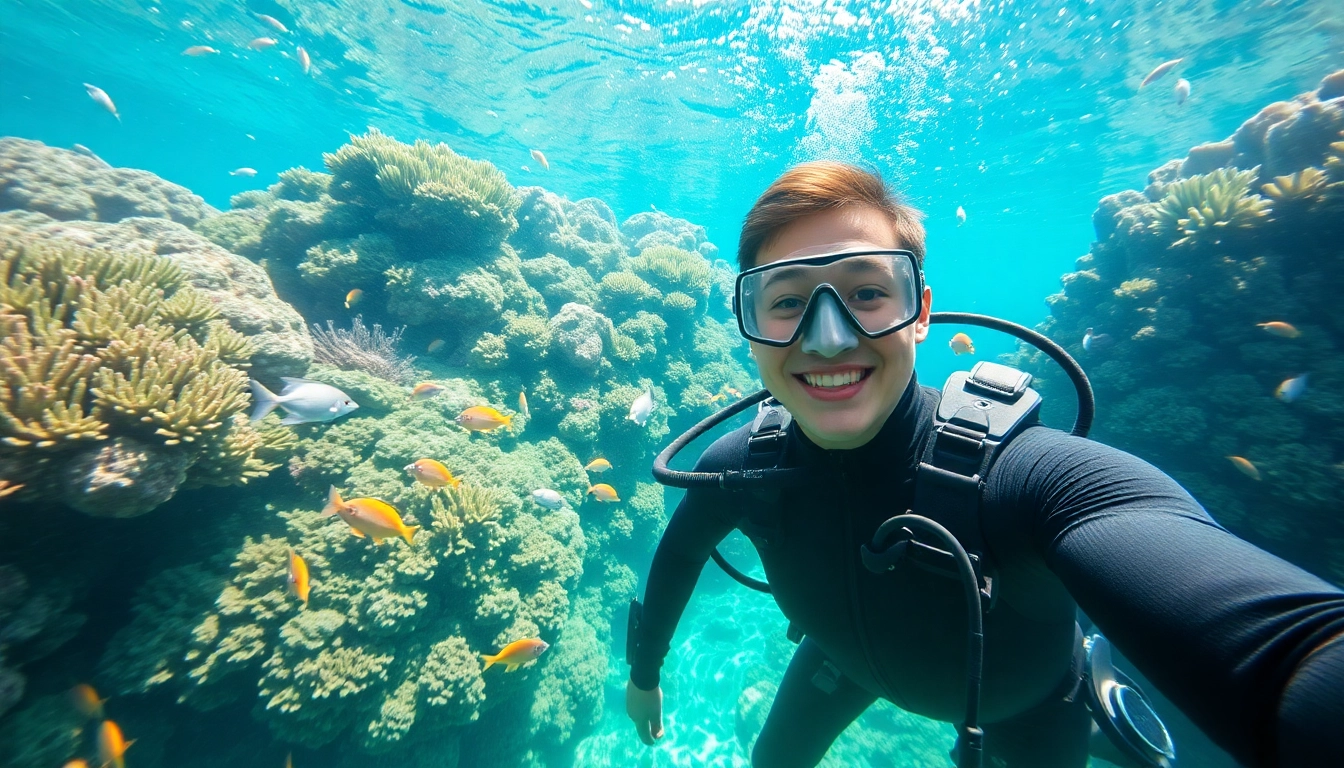 Schnuppertauchen mit einem professionellen Taucher in klarem Wasser und bunten Korallenriffen.