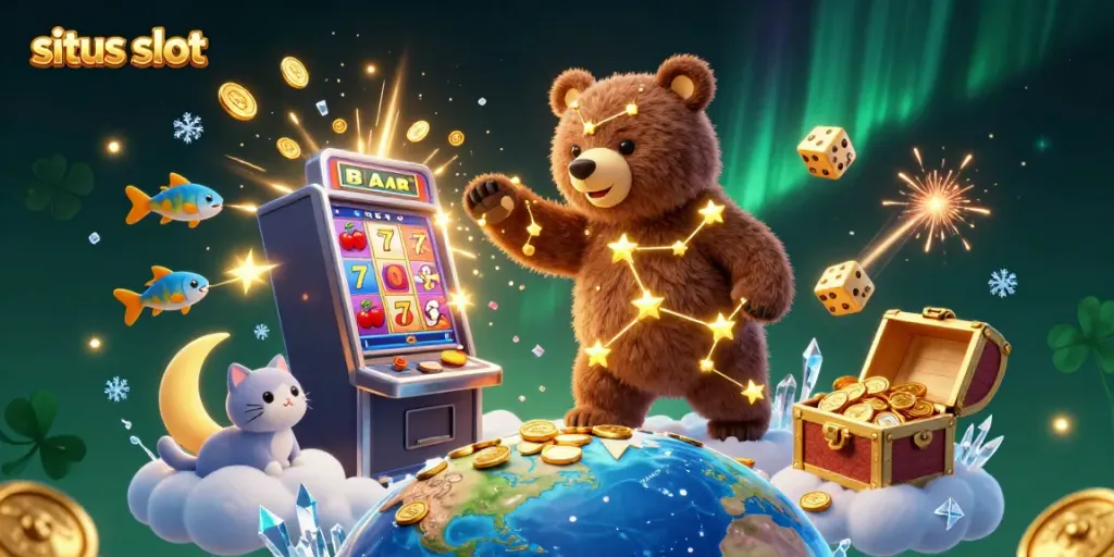 Scooping coins in a vibrant "situs slot" scene with characters and jackpot elements.