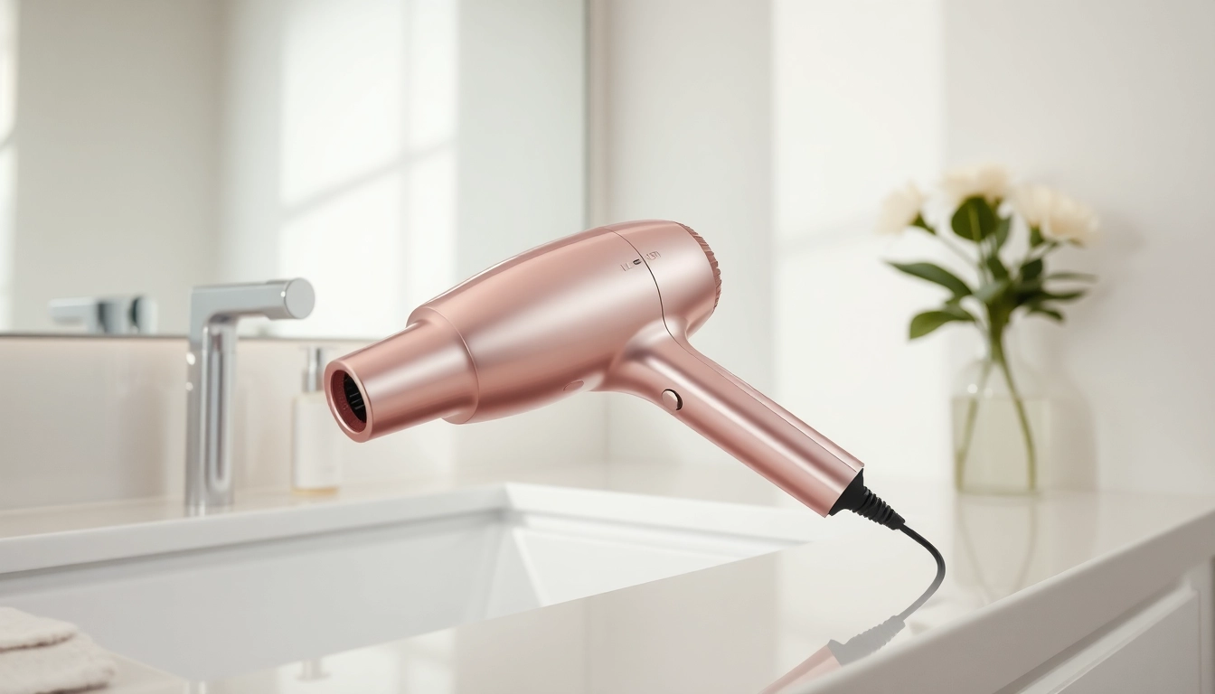 Styling hair with hair dryer for frizzy hair enhancing smoothness.