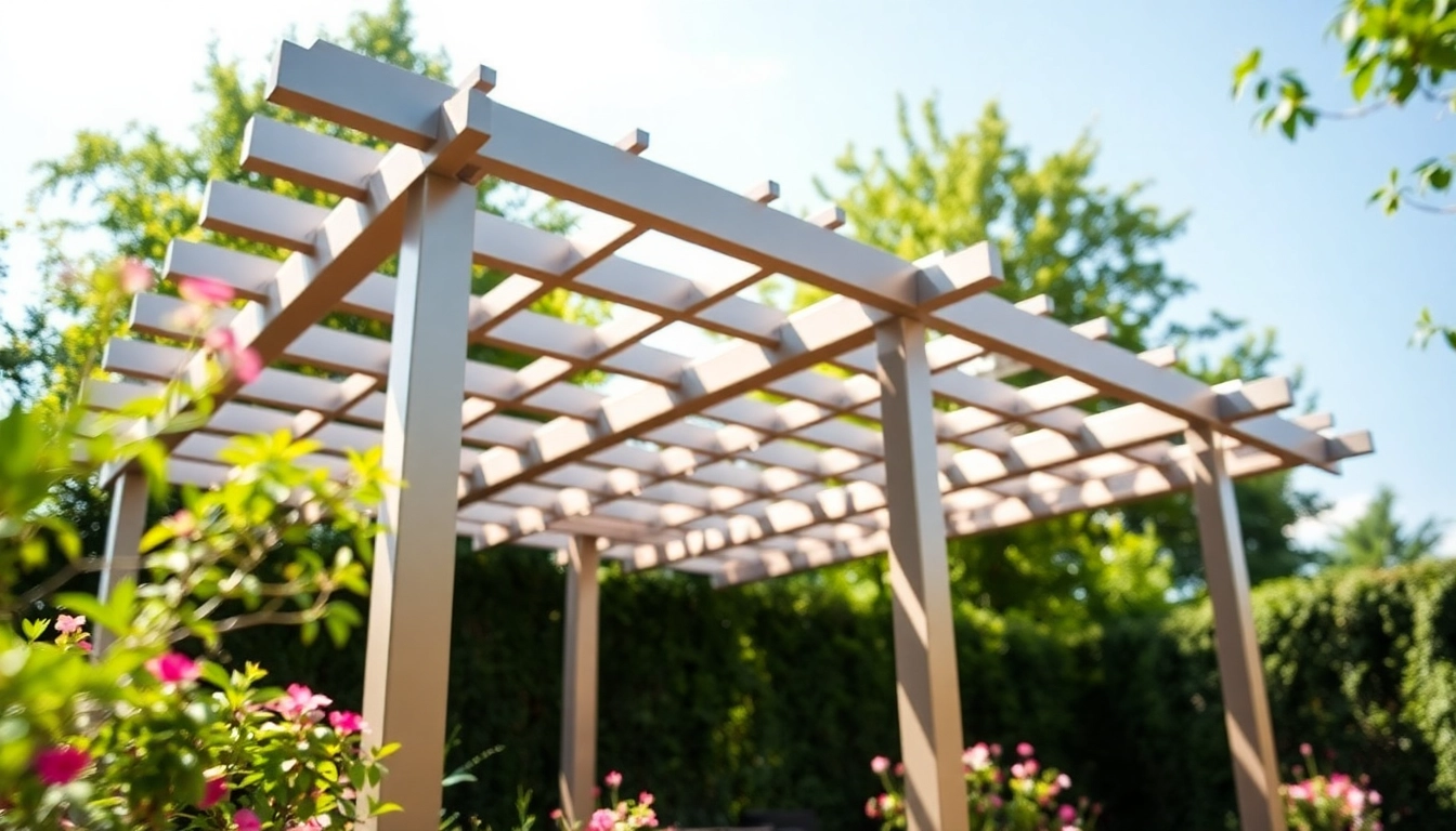 Gestalten Sie Ihre Terrassenueberdachung Ungarn mit einer eleganten Pergola in idealer Gartenumgebung.