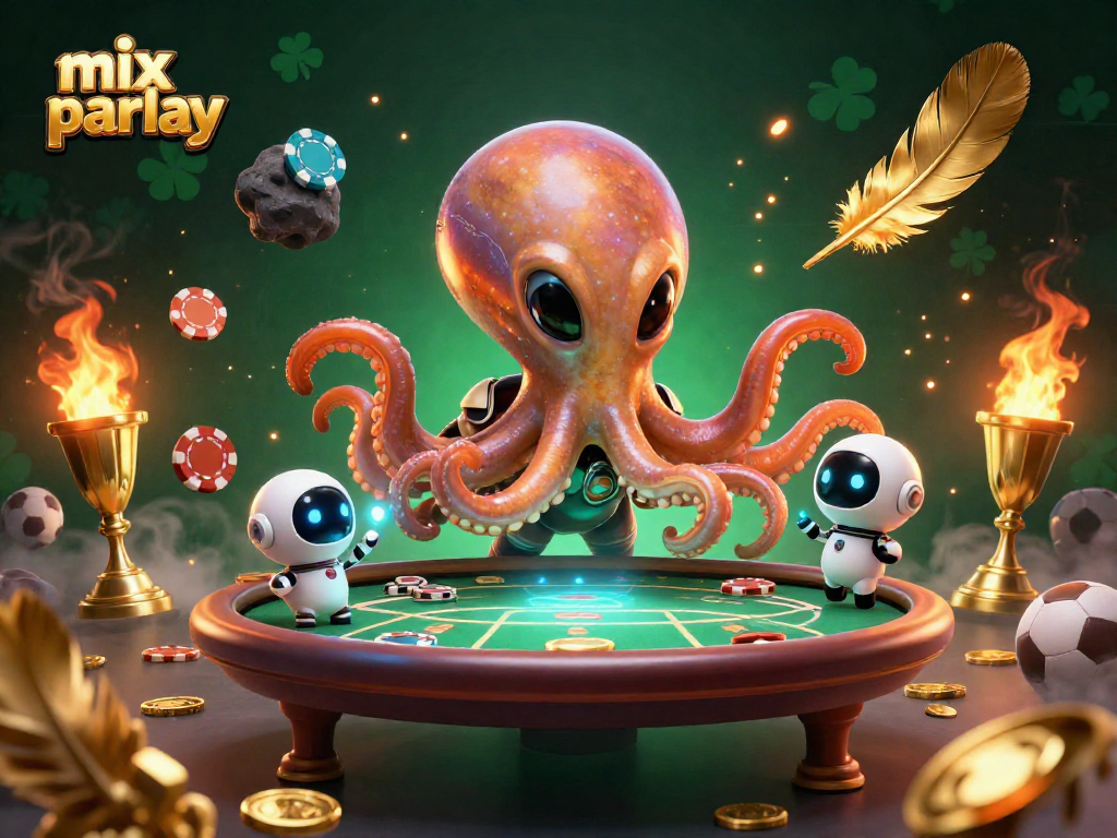 Engage in the excitement of mix parlay betting with a vibrant alien poker scene.