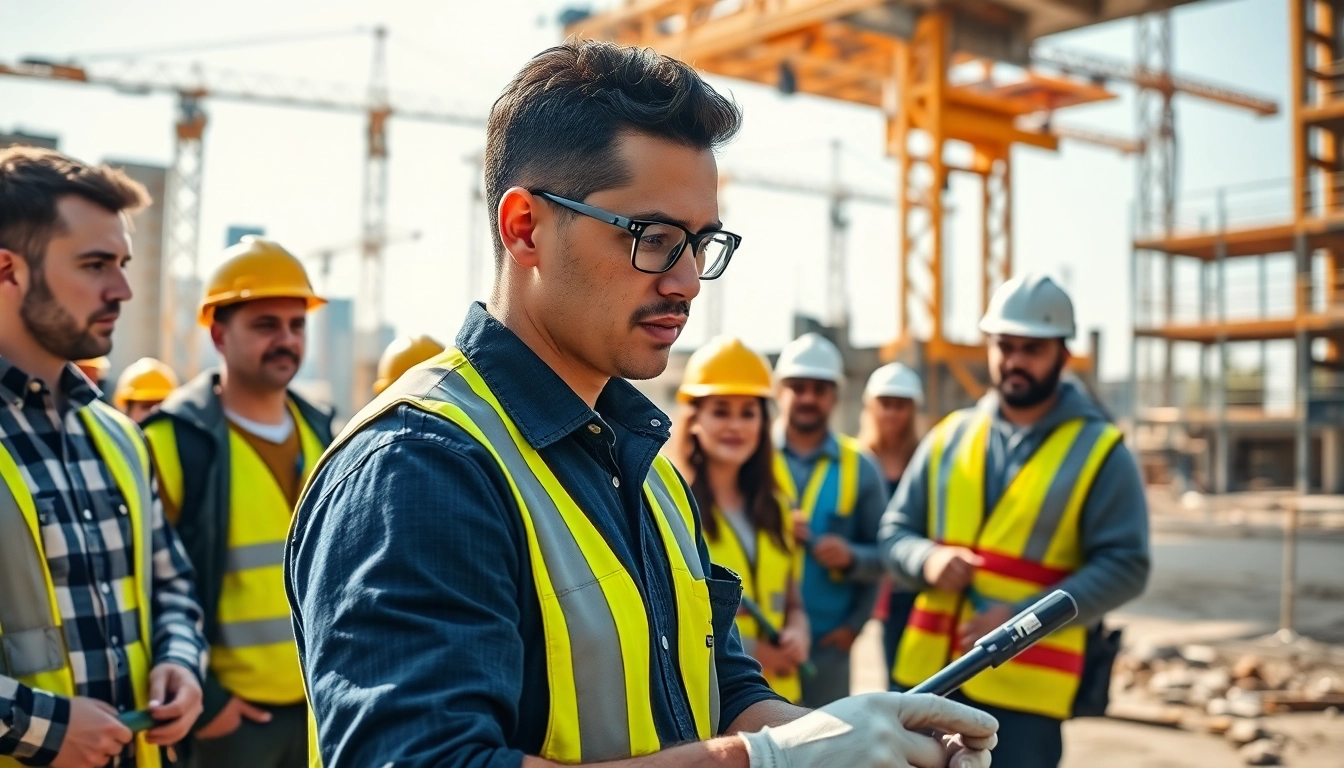 Showcasing construction training programs, diverse trainees learn hands-on skills at a construction site.