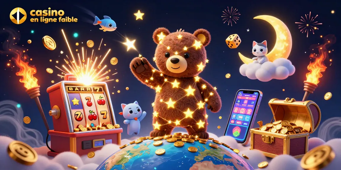 Profitez d'une illustration d'un casino en ligne fiable avec un ours constellation et des symboles de jeux