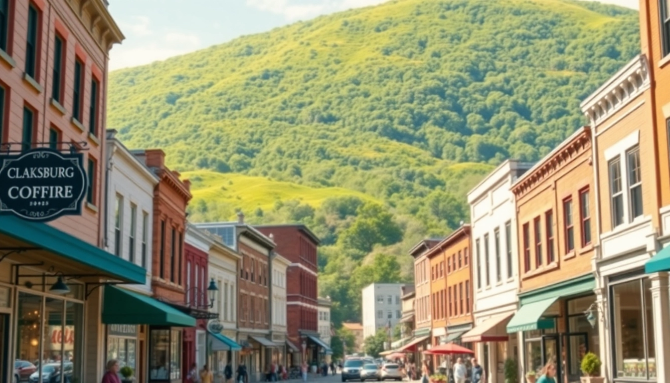 Experience the vibrant downtown of Clarksburg, showcasing historic buildings and lively shops.