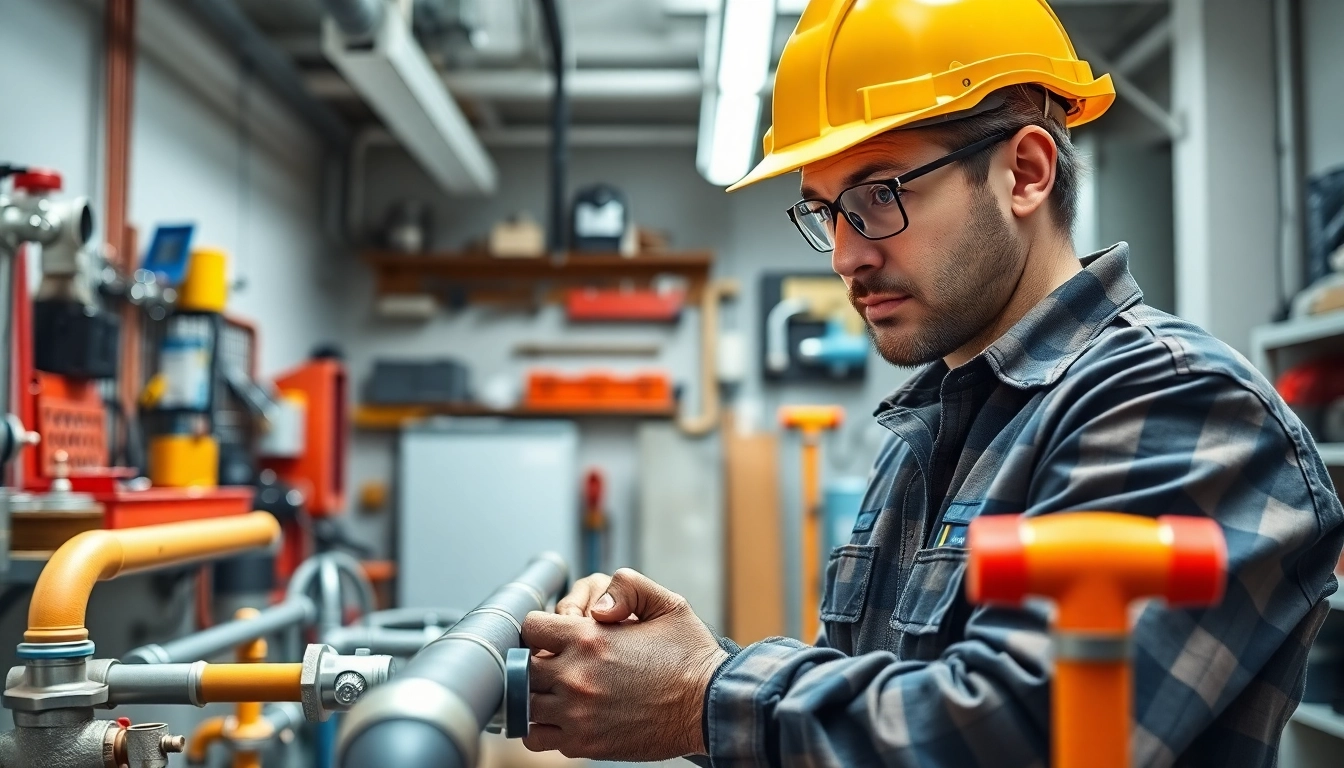 Hands-on plumbing apprenticeship training in a bright workshop showcasing tools and skills.