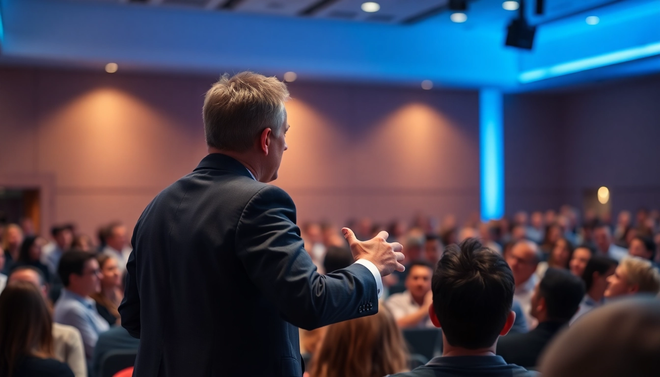 Overcoming Fear of Public Speaking by a confident speaker engaging an audience