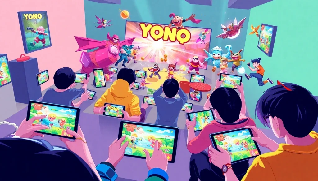 Experience thrilling Yono games with players immersed in dynamic gameplay across colorful screens.